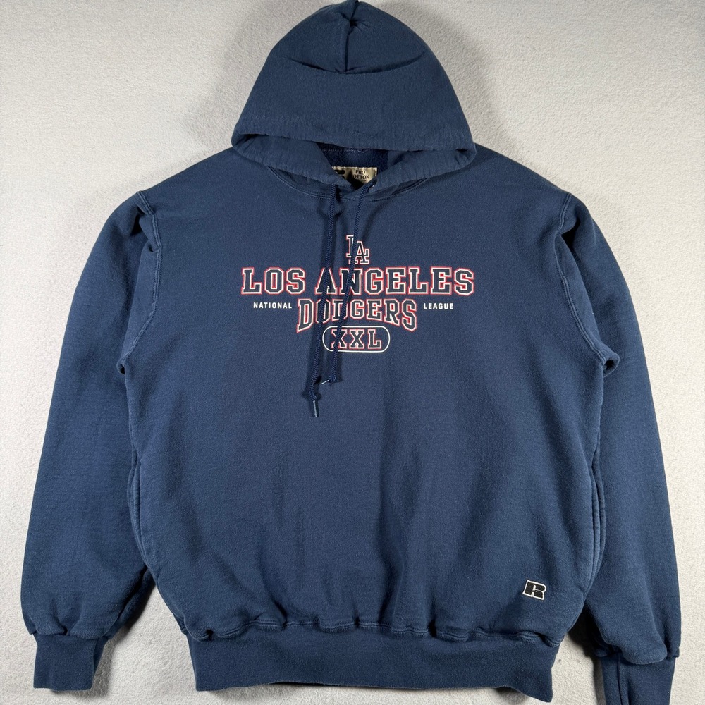 Russell Athletic Pro Cotton Los Angeles Dodgers Hoodie Navy Blue Mens Large